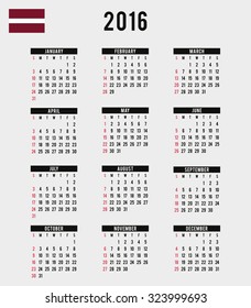 A 2016 Calendar with the Flag of Latvia