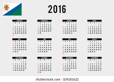 A 2016 Calendar with the Flag of Lesotho