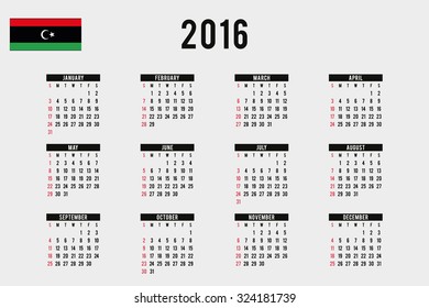 A 2016 Calendar with the Flag of Libya