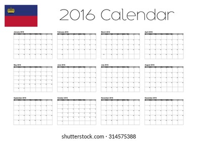 A 2016 Calendar with the Flag of Liechtenstein