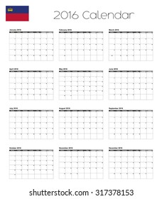 A 2016 Calendar with the Flag of Liechtenstein