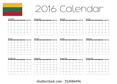 A 2016 Calendar with the Flag of Lithuania