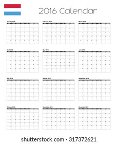 A 2016 Calendar with the Flag of Luxembourg