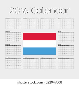 A 2016 Calendar with the Flag of Luxembourg