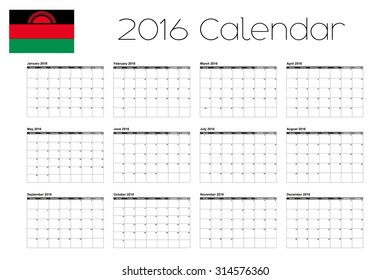 A 2016 Calendar with the Flag of Malawi