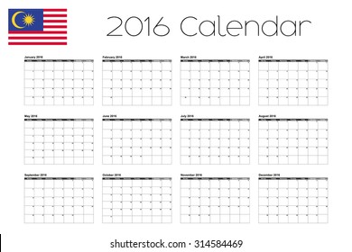 A 2016 Calendar with the Flag of Malaysia