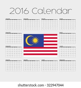 A 2016 Calendar with the Flag of Malaysia