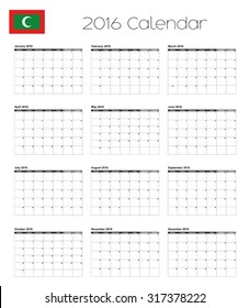 A 2016 Calendar with the Flag of Maldives
