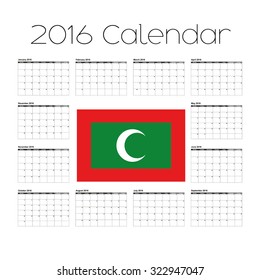 A 2016 Calendar with the Flag of Maldives