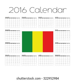 A 2016 Calendar with the Flag of Mali