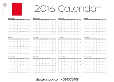 A 2016 Calendar with the Flag of Malta