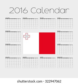 A 2016 Calendar with the Flag of Malta