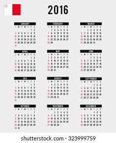 A 2016 Calendar with the Flag of Malta