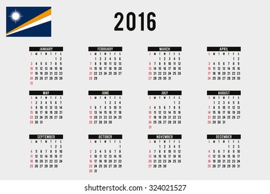 A 2016 Calendar with the Flag of Marshall Islands