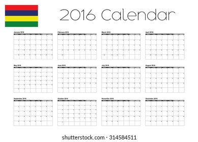A 2016 Calendar with the Flag of Mauritius