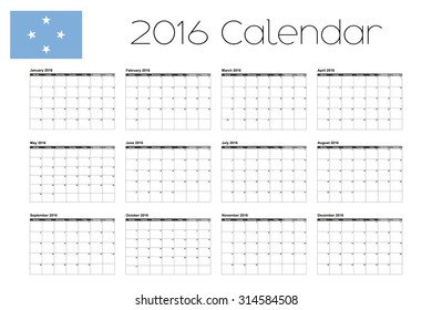 A 2016 Calendar with the Flag of Micronesia