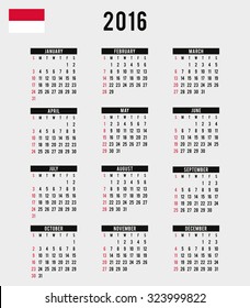 A 2016 Calendar with the Flag of Monaco
