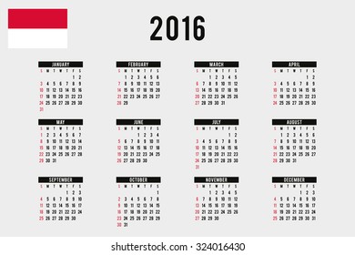 A 2016 Calendar with the Flag of Monaco