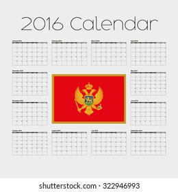 A 2016 Calendar with the Flag of Montenegro