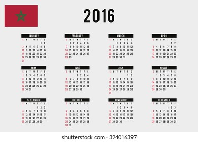 A 2016 Calendar with the Flag of Morocco