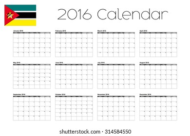 A 2016 Calendar with the Flag of Mozambique