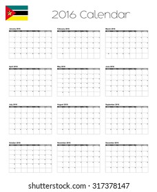 A 2016 Calendar with the Flag of Mozambique