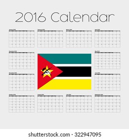 A 2016 Calendar with the Flag of Mozambique