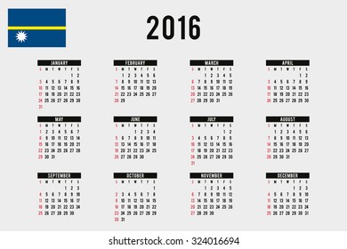 A 2016 Calendar with the Flag of Nauru