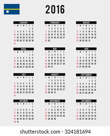 A 2016 Calendar with the Flag of Nauru