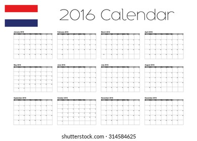A 2016 Calendar with the Flag of Netherlands