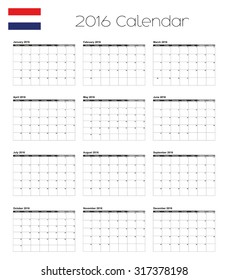 A 2016 Calendar with the Flag of Netherlands