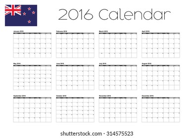 A 2016 Calendar with the Flag of New Zealand