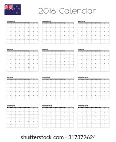 A 2016 Calendar with the Flag of New Zealand