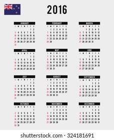 A 2016 Calendar with the Flag of New Zealand