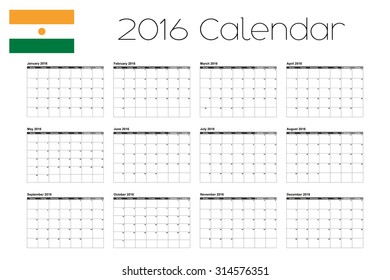 A 2016 Calendar with the Flag of Niger