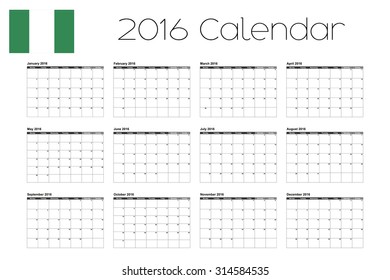 A 2016 Calendar with the Flag of Nigeria