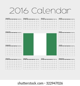 A 2016 Calendar with the Flag of Nigeria