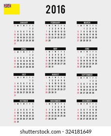 A 2016 Calendar with the Flag of Niue