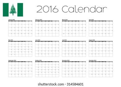 A 2016 Calendar with the Flag of Norfolk