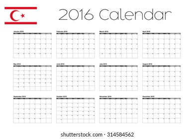 A 2016 Calendar with the Flag of Northern Cyprus