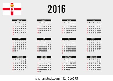 A 2016 Calendar with the Flag of Northern Ireland