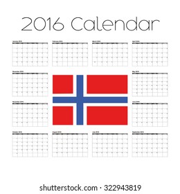 A 2016 Calendar with the Flag of Norway