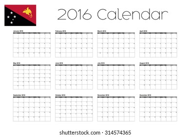 A 2016 Calendar with the Flag of Papua New Guinea