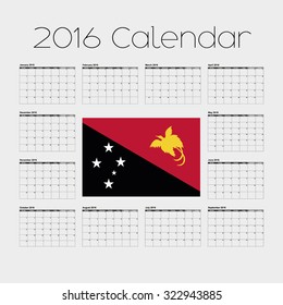 A 2016 Calendar with the Flag of Papua New Guinea