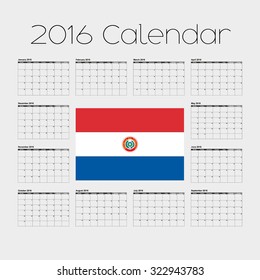 A 2016 Calendar with the Flag of Paraguay