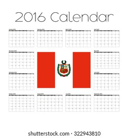 A 2016 Calendar with the Flag of Peru