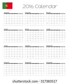 A 2016 Calendar with the Flag of Portugal