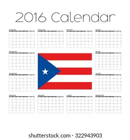 A 2016 Calendar with the Flag of Puerto Rico