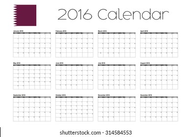 A 2016 Calendar with the Flag of Qatar