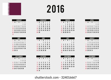 A 2016 Calendar with the Flag of Qatar